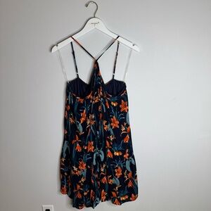 Entro Navy Blue Dress with Floral Accents | Size Large